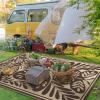 GENIMO Outdoor Rug 2.5′ x 8′ Waterproof for Patios Clearance, Reversible Outdoor Plastic Straw Camping Rug Carpet, Large Area Rugs Mats for RV, Camper, Deck, Balcony, Porch, Beach, Black&Beige(H.coffee & Beige)