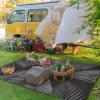 GENIMO Outdoor Rug 2.5′ x 8′ Waterproof for Patios Clearance, Reversible Outdoor Plastic Straw Camping Rug Carpet, Large Area Rugs Mats for RV, Camper, Deck, Balcony, Porch, Beach, Black&Beige(Black & Grey | Waterproof)