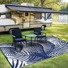 GENIMO Outdoor Rug 2.5′ x 8′ Waterproof for Patios Clearance, Reversible Outdoor Plastic Straw Camping Rug Carpet, Large Area Rugs Mats for RV, Camper, Deck, Balcony, Porch, Beach, Black&Beige(A.blue & White)
