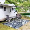 GENIMO Outdoor Rug 2.5′ x 8′ Waterproof for Patios Clearance, Reversible Outdoor Plastic Straw Camping Rug Carpet, Large Area Rugs Mats for RV, Camper, Deck, Balcony, Porch, Beach, Black&Beige(F.blue & White)