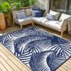 GENIMO Outdoor Rug 2.5′ x 8′ Waterproof for Patios Clearance, Reversible Outdoor Plastic Straw Camping Rug Carpet, Large Area Rugs Mats for RV, Camper, Deck, Balcony, Porch, Beach, Black&Beige(A.blue & White)