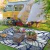 GENIMO Outdoor Rug 2.5′ x 8′ Waterproof for Patios Clearance, Reversible Outdoor Plastic Straw Camping Rug Carpet, Large Area Rugs Mats for RV, Camper, Deck, Balcony, Porch, Beach, Black&Beige(F.blue & White)