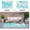 GENIMO Outdoor Rug 2.5′ x 8′ Waterproof for Patios Clearance, Reversible Outdoor Plastic Straw Camping Rug Carpet, Large Area Rugs Mats for RV, Camper, Deck, Balcony, Porch, Beach, Black&Beige(Aqua Blue & White | Waterproof)