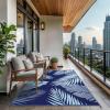 GENIMO Outdoor Rug 2.5′ x 8′ Waterproof for Patios Clearance, Reversible Outdoor Plastic Straw Camping Rug Carpet, Large Area Rugs Mats for RV, Camper, Deck, Balcony, Porch, Beach, Black&Beige(Navy Blue & Baby Blue | Waterproof)