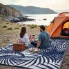 GENIMO Outdoor Rug 2.5′ x 8′ Waterproof for Patios Clearance, Reversible Outdoor Plastic Straw Camping Rug Carpet, Large Area Rugs Mats for RV, Camper, Deck, Balcony, Porch, Beach, Black&Beige(A.blue & White)
