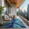 GENIMO Outdoor Rug 2.5′ x 8′ Waterproof for Patios Clearance, Reversible Outdoor Plastic Straw Camping Rug Carpet, Large Area Rugs Mats for RV, Camper, Deck, Balcony, Porch, Beach, Black&Beige(Navy Blue & Jade Green | Waterproof)
