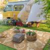 GENIMO Outdoor Rug 2.5′ x 8′ Waterproof for Patios Clearance, Reversible Outdoor Plastic Straw Camping Rug Carpet, Large Area Rugs Mats for RV, Camper, Deck, Balcony, Porch, Beach, Black&Beige(G.brown & Beige)