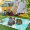 GENIMO Outdoor Rug 2.5′ x 8′ Waterproof for Patios Clearance, Reversible Outdoor Plastic Straw Camping Rug Carpet, Large Area Rugs Mats for RV, Camper, Deck, Balcony, Porch, Beach, Black&Beige(Aqua Blue & White | Waterproof)