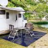 GENIMO Outdoor Rug 2.5′ x 8′ Waterproof for Patios Clearance, Reversible Outdoor Plastic Straw Camping Rug Carpet, Large Area Rugs Mats for RV, Camper, Deck, Balcony, Porch, Beach, Black&Beige(Navy Blue & Grey | Waterproof)