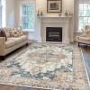 GENIMO 8×10 Area Rugs for Living Room, Machine Washable Non Slip Vintage Rugs, Low Pile Lightweight Chenille Print Rug for Bedroom, Dining Room, Home Office, Reddish Blue