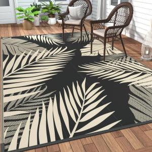 GENIMO Outdoor Rug 2.5′ x 8′ Waterproof for Patios Clearance, Reversible Outdoor Plastic Straw Camping Rug Carpet, Large Area Rugs Mats for RV, Camper, Deck, Balcony, Porch, Beach, Black&Beige(Black & Beige | Waterproof)