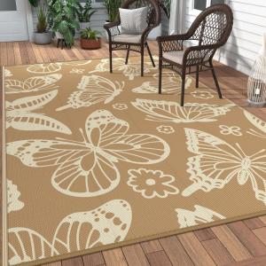 GENIMO Outdoor Rug 2.5′ x 8′ Waterproof for Patios Clearance, Reversible Outdoor Plastic Straw Camping Rug Carpet, Large Area Rugs Mats for RV, Camper, Deck, Balcony, Porch, Beach, Black&Beige(G.brown & Beige)