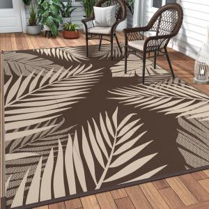 GENIMO Outdoor Rug 2.5′ x 8′ Waterproof for Patios Clearance, Reversible Outdoor Plastic Straw Camping Rug Carpet, Large Area Rugs Mats for RV, Camper, Deck, Balcony, Porch, Beach, Black&Beige(Coffee & Beige | Waterproof)