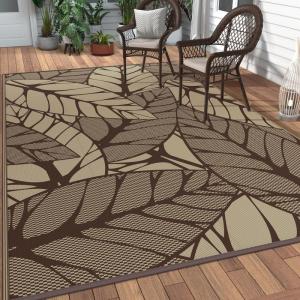 GENIMO Outdoor Rug 2.5′ x 8′ Waterproof for Patios Clearance, Reversible Outdoor Plastic Straw Camping Rug Carpet, Large Area Rugs Mats for RV, Camper, Deck, Balcony, Porch, Beach, Black&Beige(F.coffee & Beige)