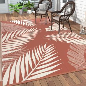 GENIMO Outdoor Rug 2.5′ x 8′ Waterproof for Patios Clearance, Reversible Outdoor Plastic Straw Camping Rug Carpet, Large Area Rugs Mats for RV, Camper, Deck, Balcony, Porch, Beach, Black&Beige(Brick & Red | Waterproof)