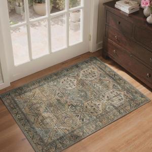 GENIMO Runner Rug for Hallways Machine Washable, 2×12 Non Slip Boho Vintage Lightweight Washable Runners, Thin Floor Rugs for Entryway Hallway Bathroom Laundry Room Corridor, Brick Sage(Warm Taupe)