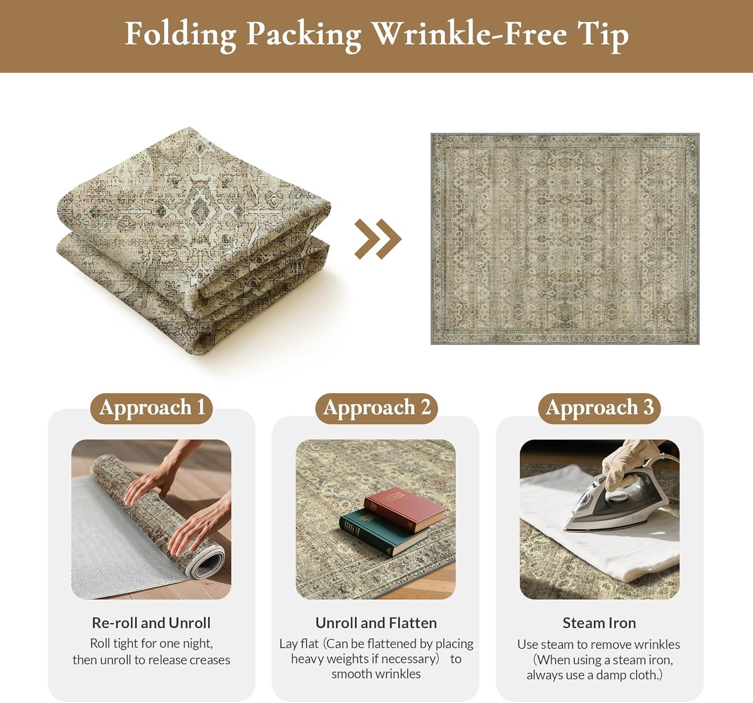 imageGENIMO 2x3 Area Rugs for Living Room Machine Washable Non Slip Vintage Rugs Low Pile Lightweight Chenille Print Rug for Bedroom Dining Room Home Office Green Khaki