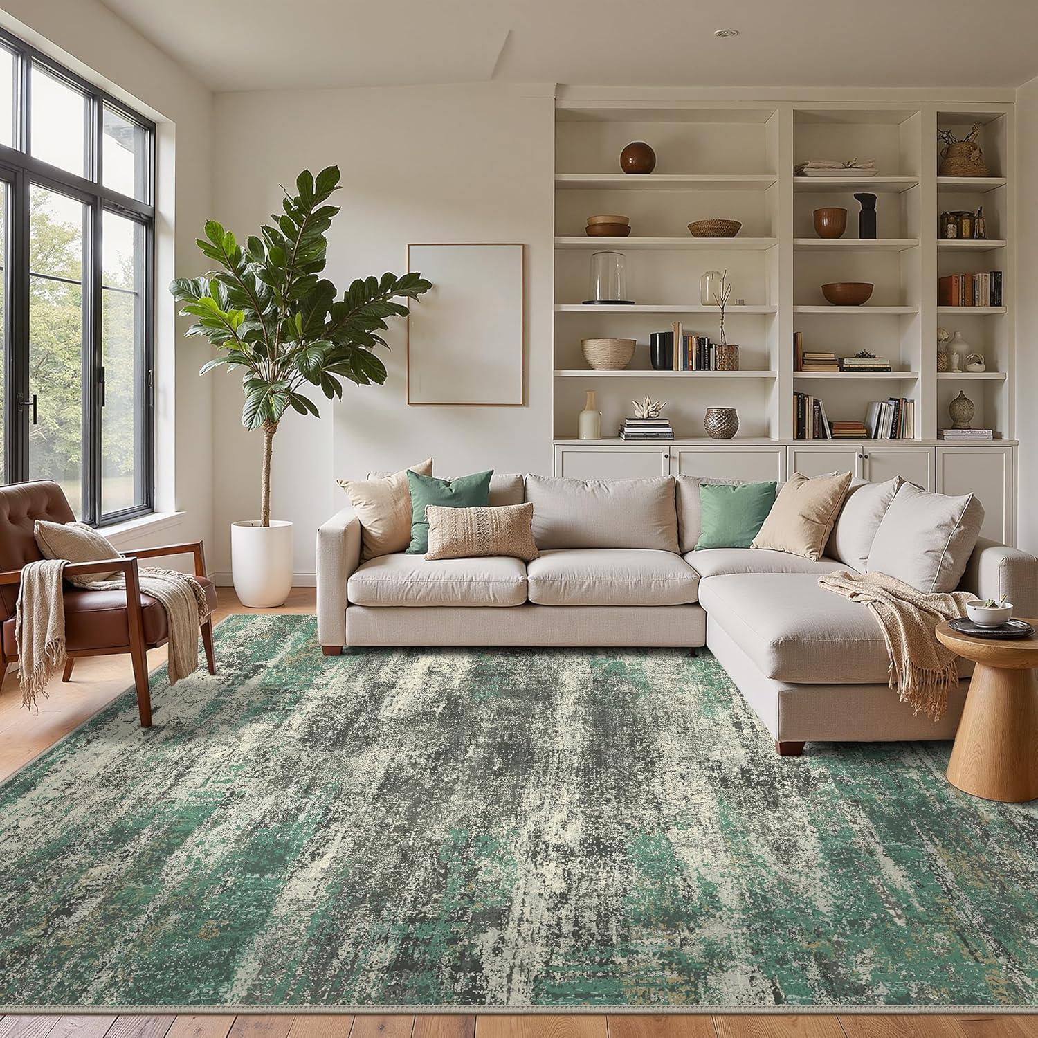 imageGENIMO 8x10 Area Rugs Modern Living Room Rugs Large Machine Washable Rug NonSlip Soft Pet Friendly Rugs for Bedroom Playroom Dining Room Sage Green