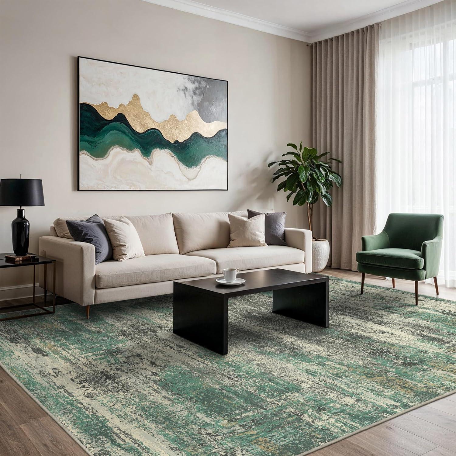 imageGENIMO 8x10 Area Rugs Modern Living Room Rugs Large Machine Washable Rug NonSlip Soft Pet Friendly Rugs for Bedroom Playroom Dining Room Sage Green