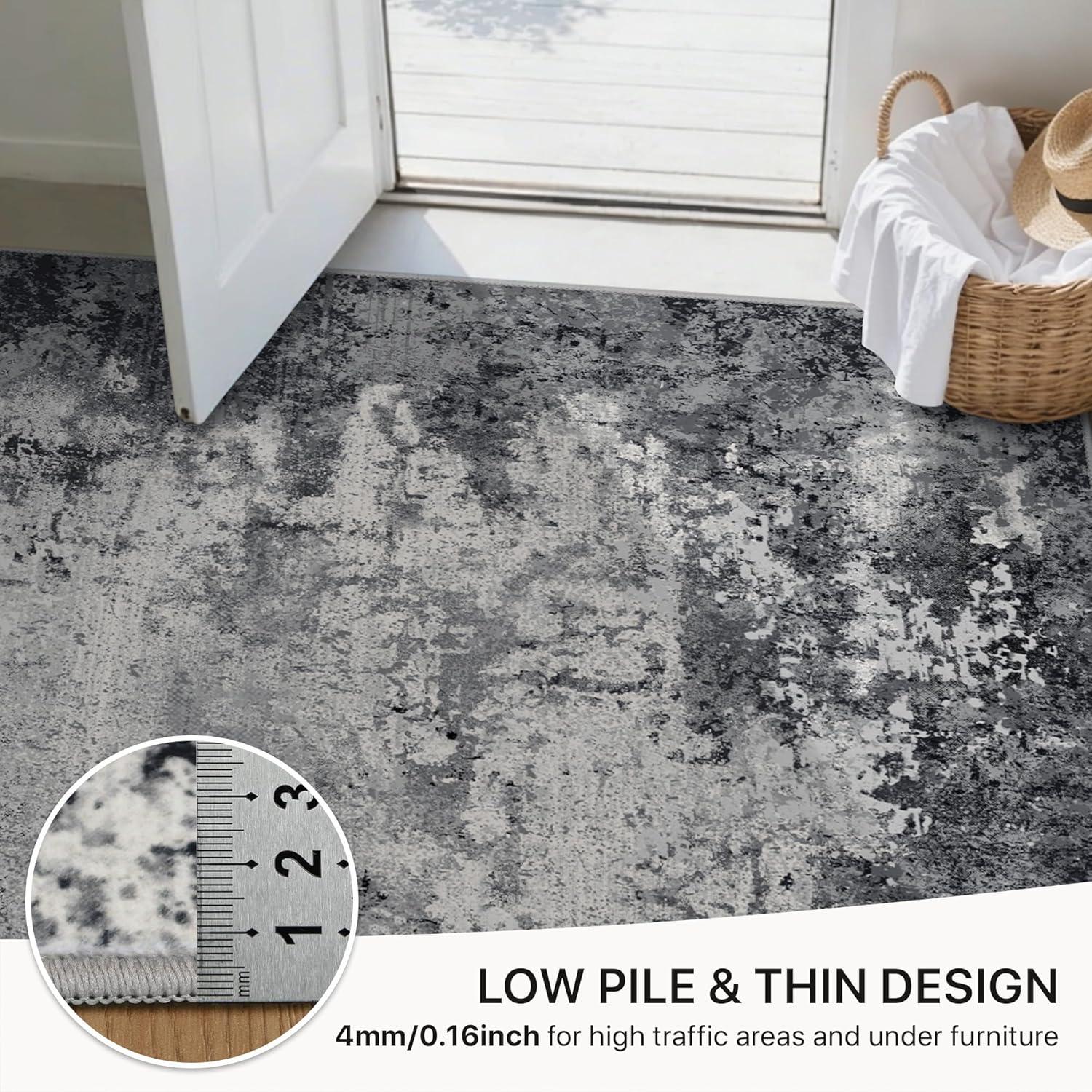 imageGENIMO Washable Area Rugs for Living Room 8x10 Modern Non Slip Rugs Low Pile Lightweight Soft Print Rug for Bedroom Dining Room Home Office Ink Wash Grey