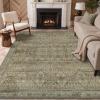 GENIMO 6×9 Area Rugs for Living Room, Machine Washable Non Slip Vintage Rugs, Low Pile Lightweight Chenille Print Rug for Bedroom, Dining Room, Home Office, Green Khaki