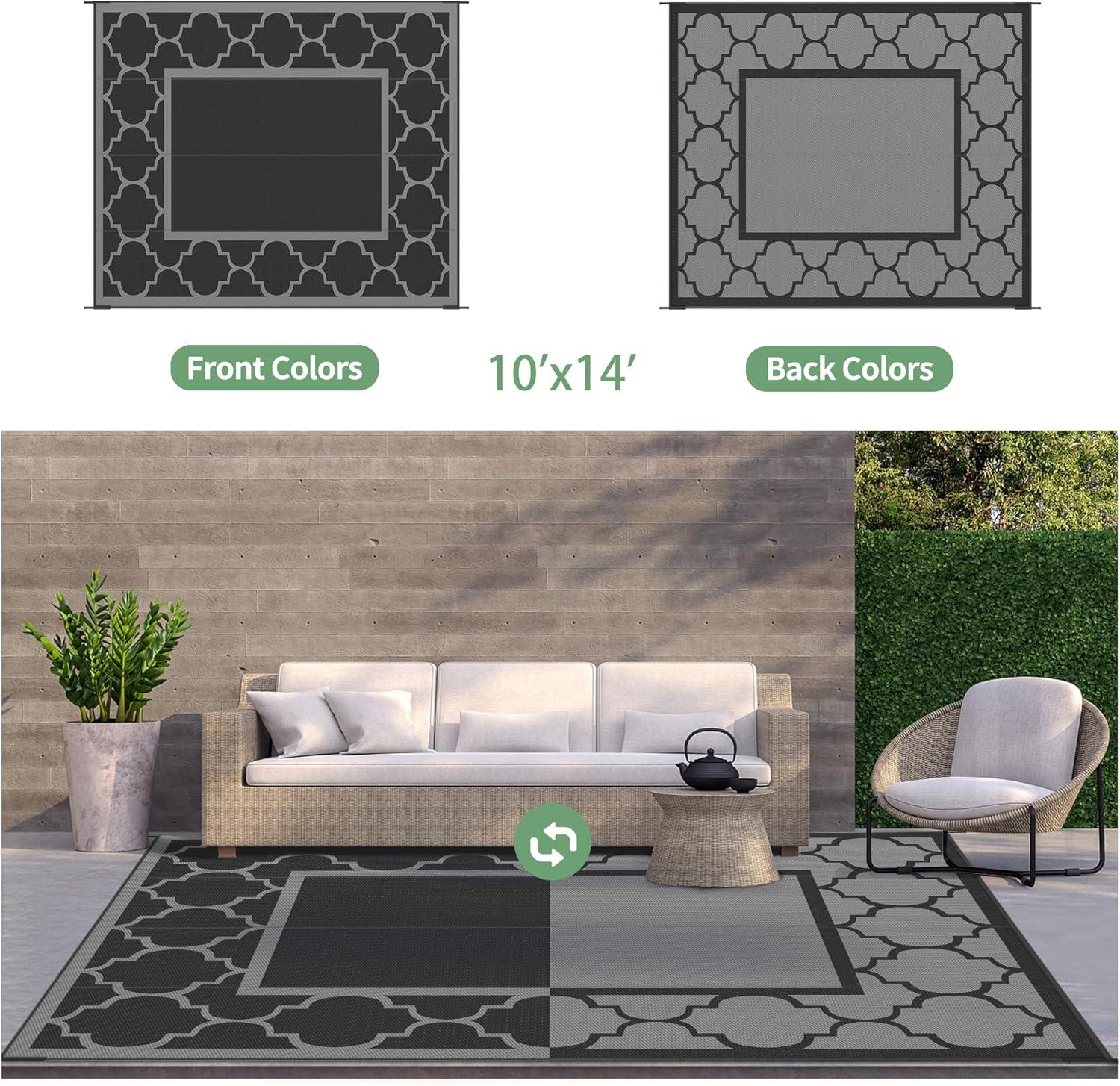 imageGENIMO 5 x 8 Outdoor Rug for Patio Waterproof Indoor Outdoor Plastic Straw Rugs Carpet Reversible Outside Area Mat for Camping Balcony Porch Deck Picnic Beach Navy Blue amp Jade GreenLanternBlackgray