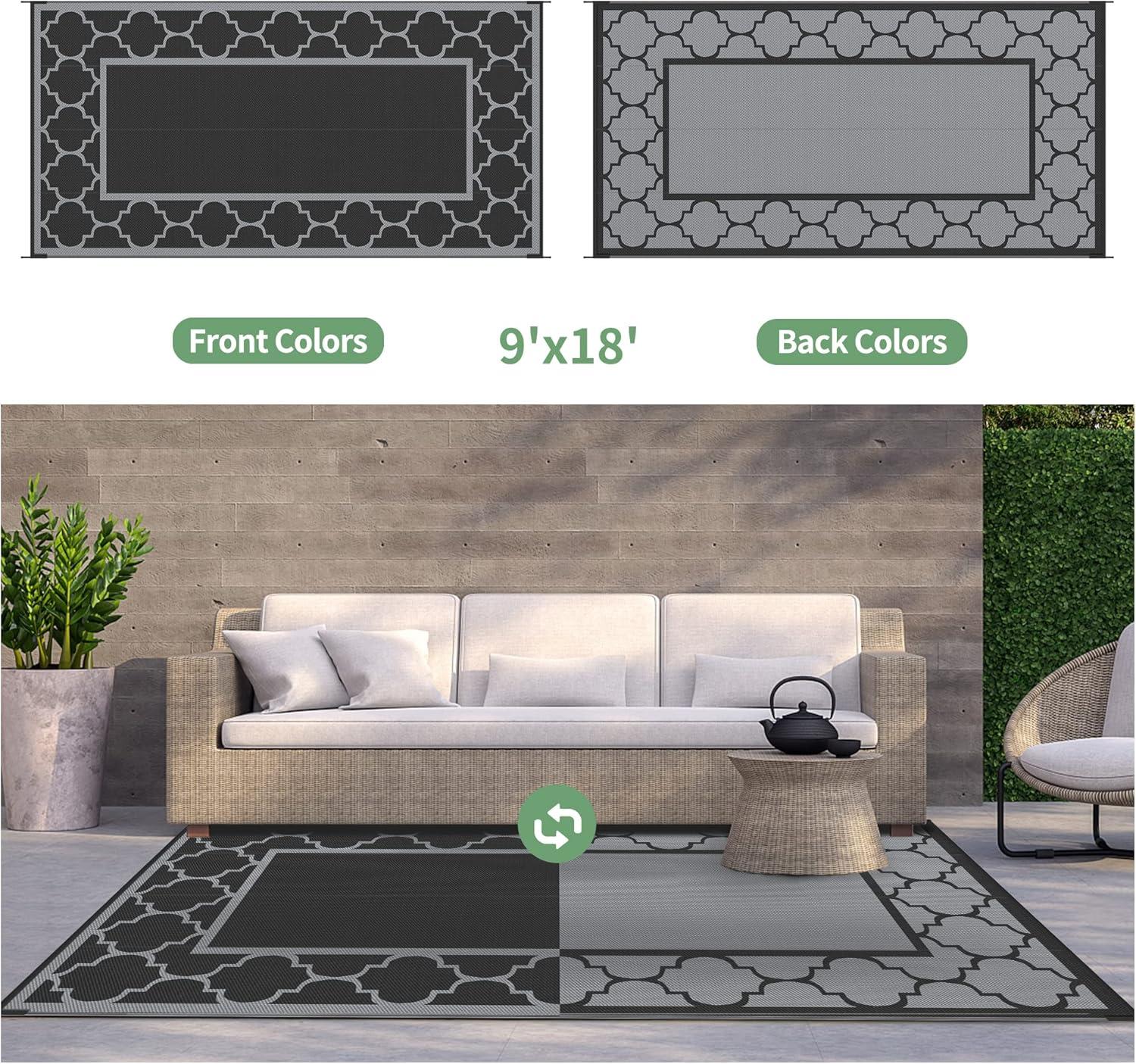 imageGENIMO 5 x 8 Outdoor Rug for Patio Waterproof Indoor Outdoor Plastic Straw Rugs Carpet Reversible Outside Area Mat for Camping Balcony Porch Deck Picnic Beach Navy Blue amp Jade GreenLanternBlackgray