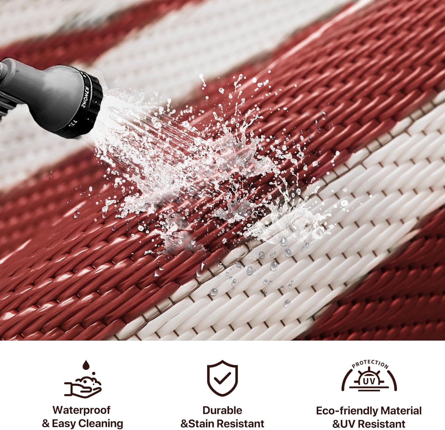 imageGENIMO 5 x 8 Outdoor Rug for Patio Waterproof Indoor Outdoor Plastic Straw Rugs Carpet Reversible Outside Area Mat for Camping Balcony Porch Deck Picnic Beach Navy Blue amp Jade GreenRed White