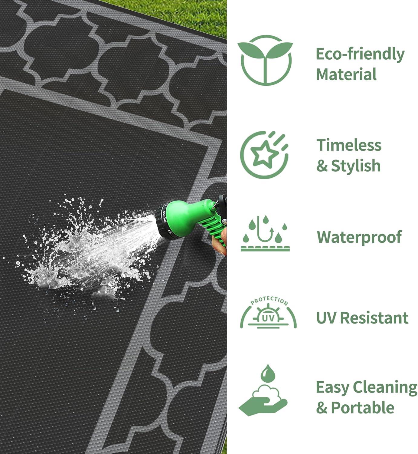 imageGENIMO 5 x 8 Outdoor Rug for Patio Waterproof Indoor Outdoor Plastic Straw Rugs Carpet Reversible Outside Area Mat for Camping Balcony Porch Deck Picnic Beach Navy Blue amp Jade GreenLanternBlackgray