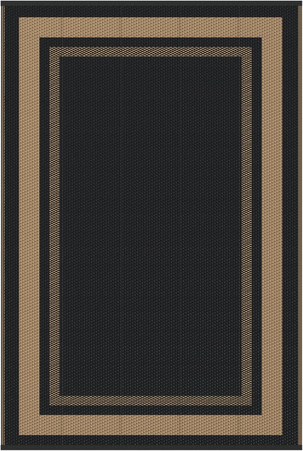 imageGENIMO 5 x 8 Outdoor Rug for Patio Waterproof Indoor Outdoor Plastic Straw Rugs Carpet Reversible Outside Area Mat for Camping Balcony Porch Deck Picnic Beach Navy Blue amp Jade GreenMblack Brown