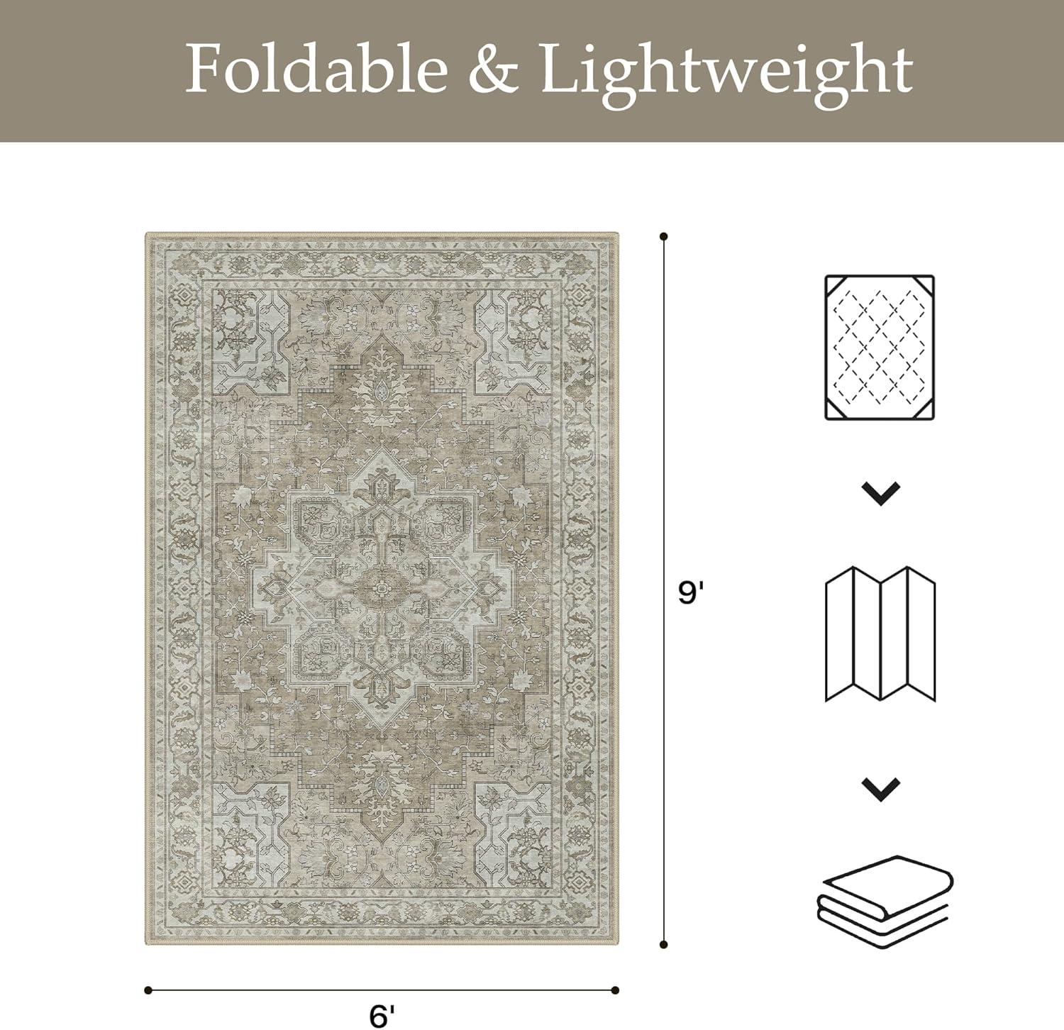 imageGENIMO Outdoor amp Indoor Area Rug 5x8 Waterproof NonShedding Easy Cleaning Boho Mat for Patio Living Room Balcony Dining Room RV Deck Bedroom Camping Outside CarpetBlueCoffee Beige