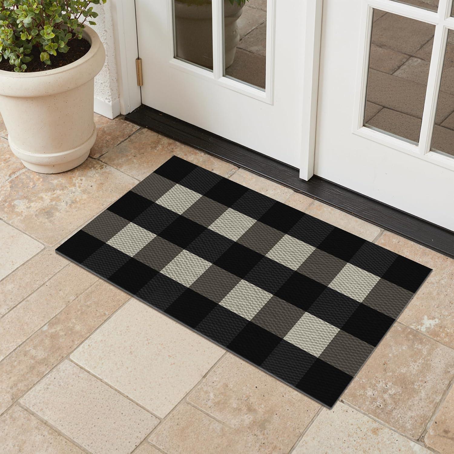 imageGENIMO Outdoor amp Indoor Area Rug 5x8 Waterproof NonShedding Easy Cleaning Boho Mat for Patio Living Room Balcony Dining Room RV Deck Bedroom Camping Outside CarpetBlueBlack White