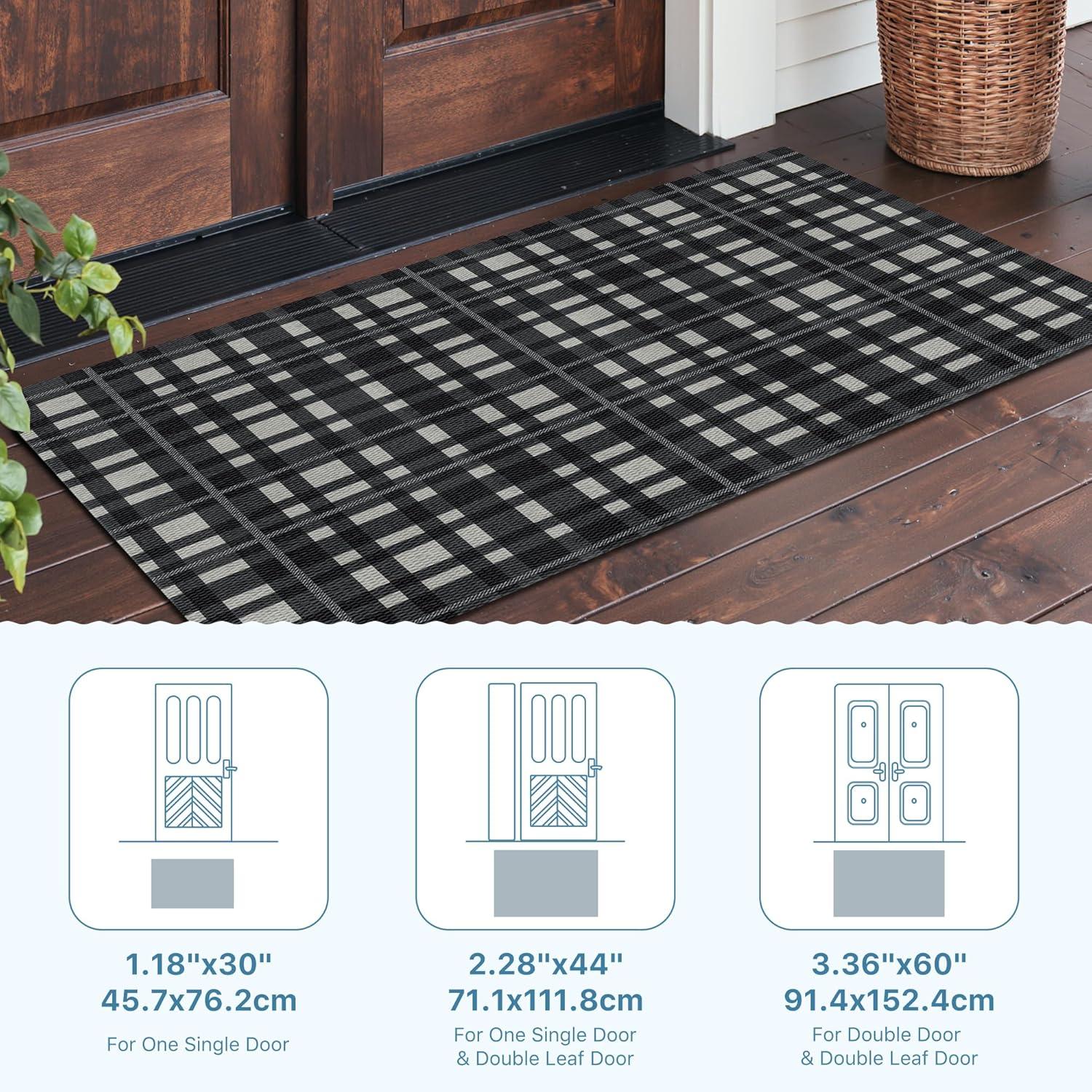 imageGENIMO Outdoor amp Indoor Area Rug 5x8 Waterproof NonShedding Easy Cleaning Boho Mat for Patio Living Room Balcony Dining Room RV Deck Bedroom Camping Outside CarpetBlueBlackplaid