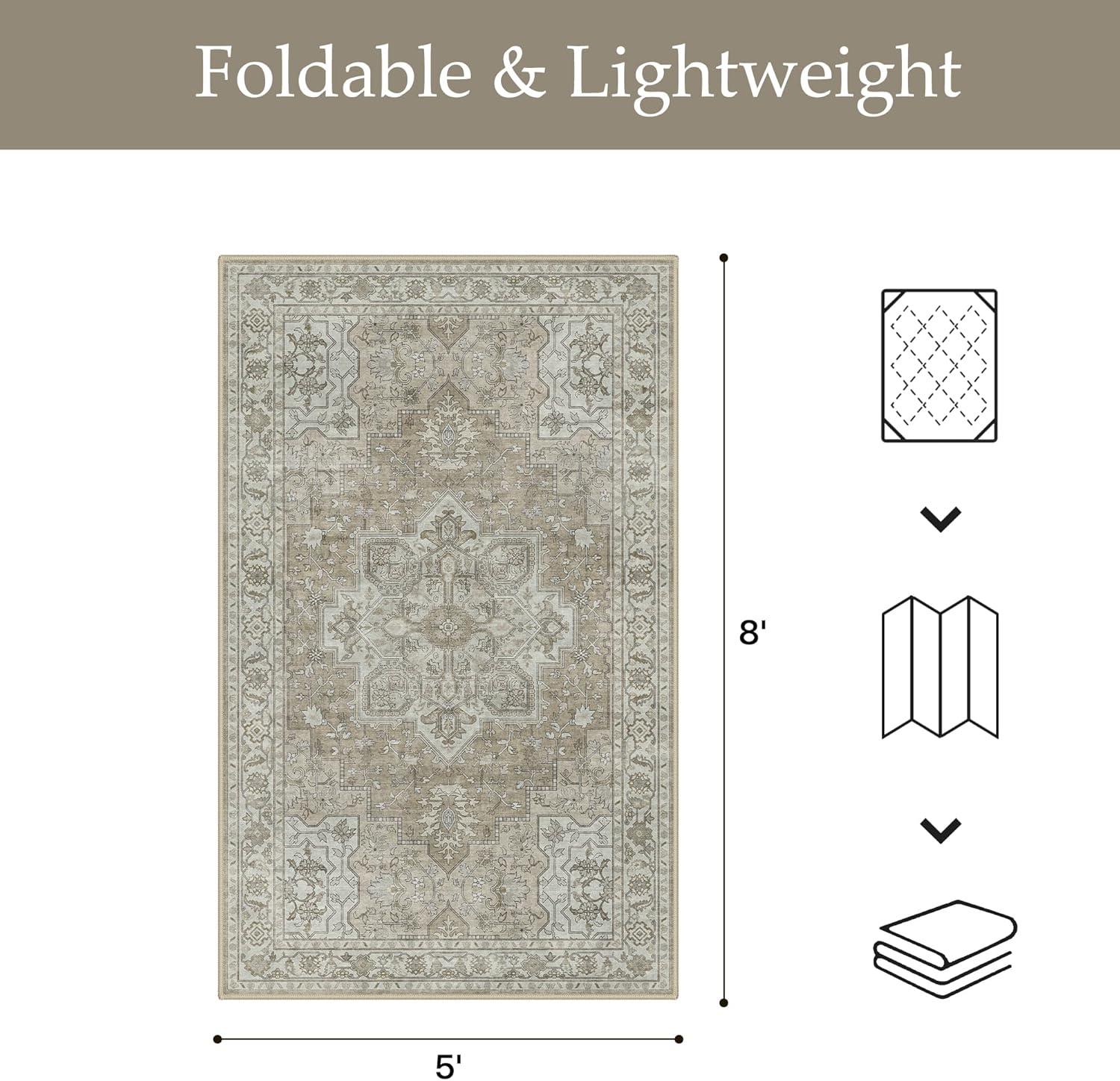 imageGENIMO Outdoor amp Indoor Area Rug 5x8 Waterproof NonShedding Easy Cleaning Boho Mat for Patio Living Room Balcony Dining Room RV Deck Bedroom Camping Outside CarpetBlueCoffee Beige