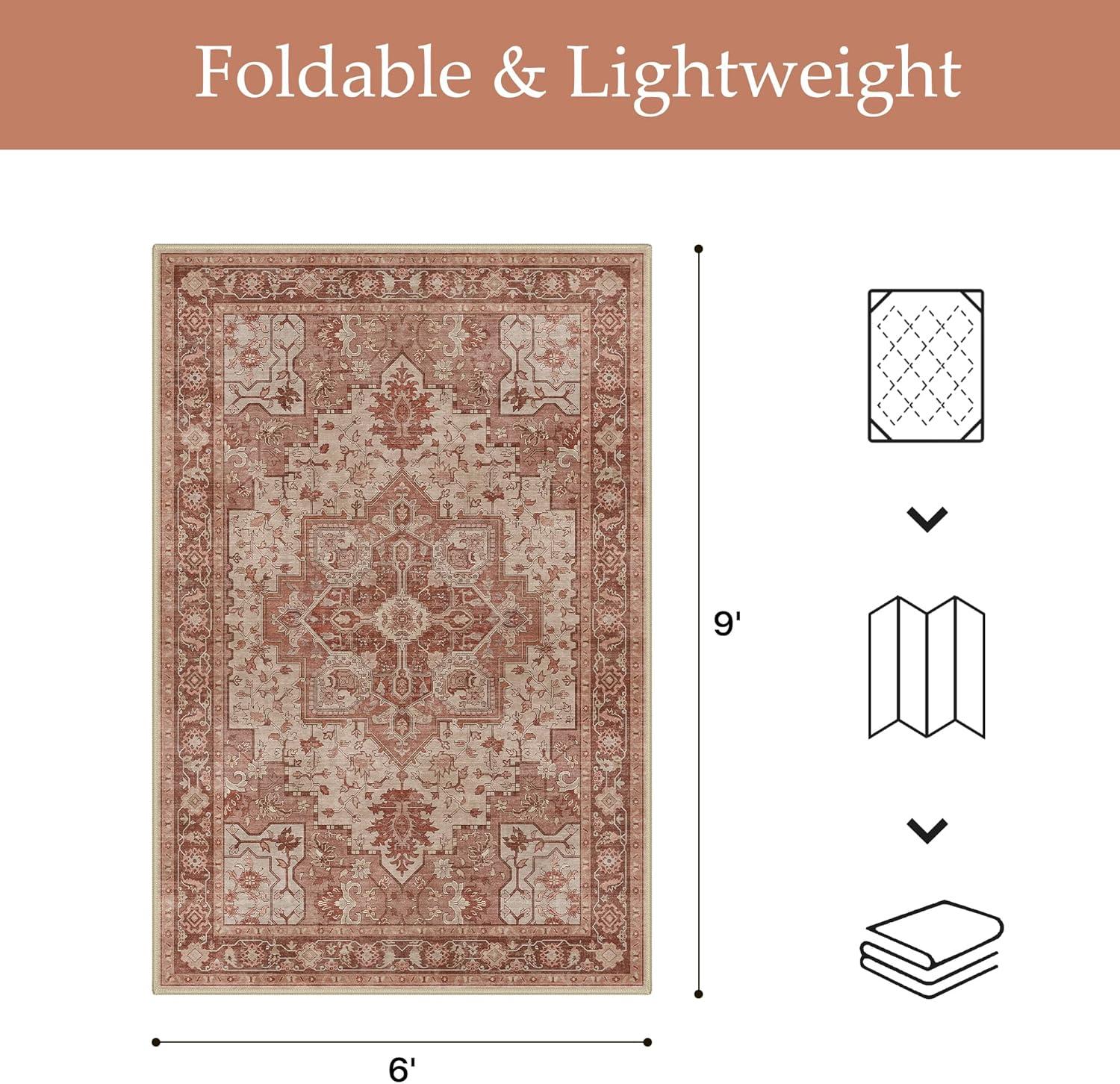 imageGENIMO Outdoor amp Indoor Area Rug 5x8 Waterproof NonShedding Easy Cleaning Boho Mat for Patio Living Room Balcony Dining Room RV Deck Bedroom Camping Outside CarpetBlueBrown Red