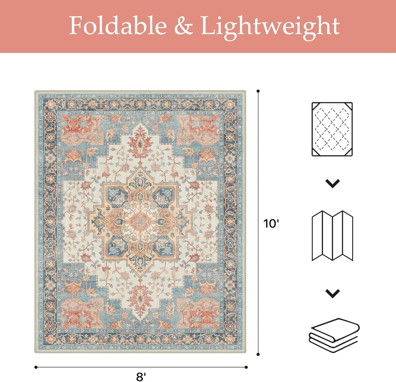 imageGENIMO Outdoor amp Indoor Area Rug 5x8 Waterproof NonShedding Easy Cleaning Boho Mat for Patio Living Room Balcony Dining Room RV Deck Bedroom Camping Outside CarpetBlueBlue Salmon