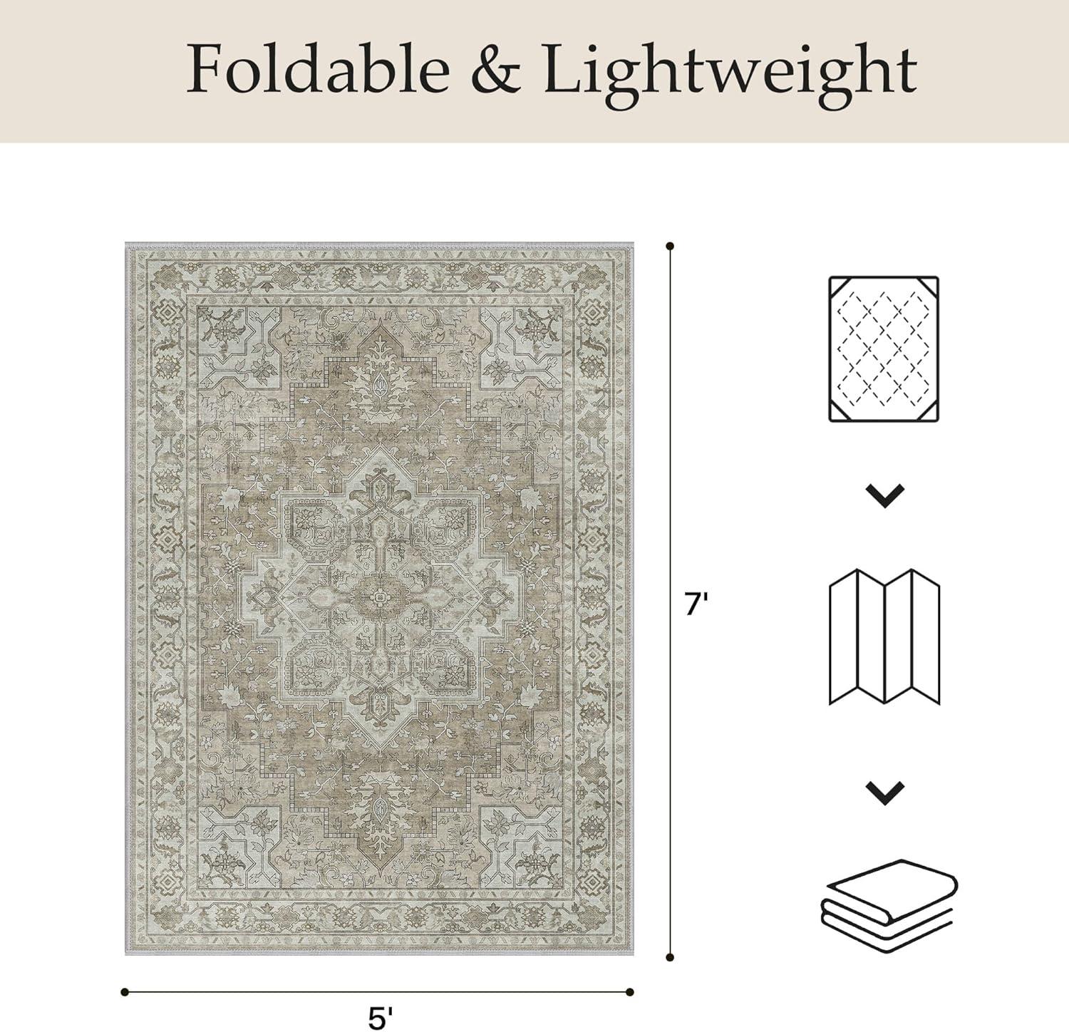 imageGENIMO Outdoor amp Indoor Area Rug 5x8 Waterproof NonShedding Easy Cleaning Boho Mat for Patio Living Room Balcony Dining Room RV Deck Bedroom Camping Outside CarpetBlueCoffee Beige