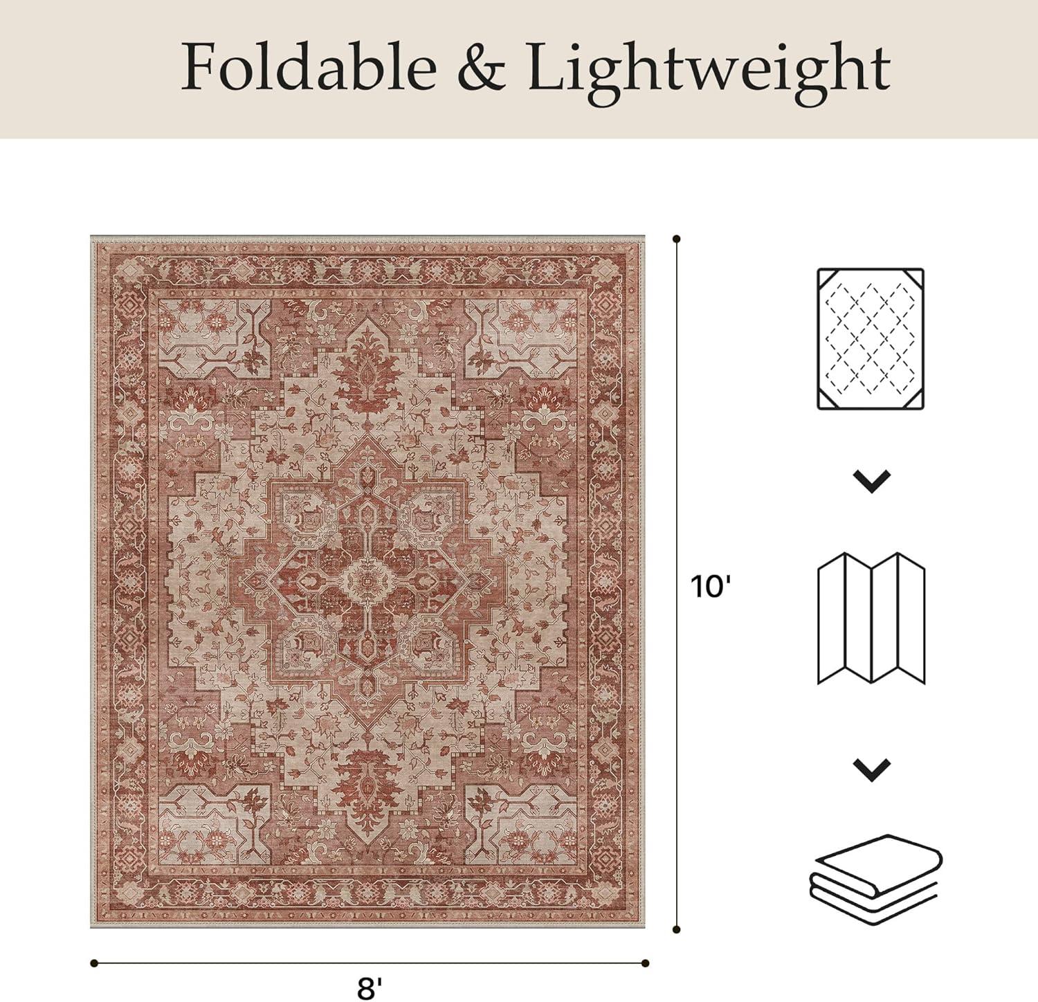 imageGENIMO Outdoor amp Indoor Area Rug 5x8 Waterproof NonShedding Easy Cleaning Boho Mat for Patio Living Room Balcony Dining Room RV Deck Bedroom Camping Outside CarpetBlueBrown Red