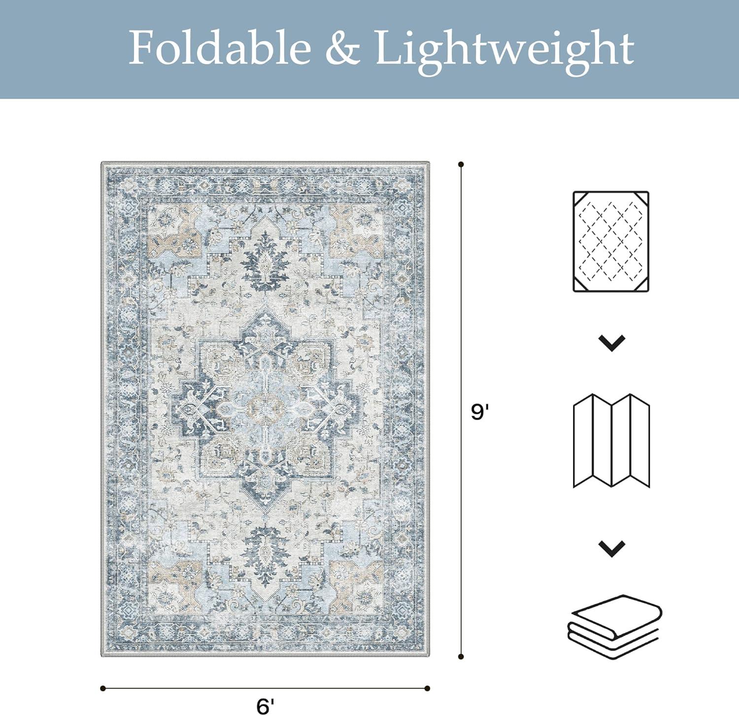imageGENIMO Outdoor amp Indoor Area Rug 5x8 Waterproof NonShedding Easy Cleaning Boho Mat for Patio Living Room Balcony Dining Room RV Deck Bedroom Camping Outside CarpetBlueBlue