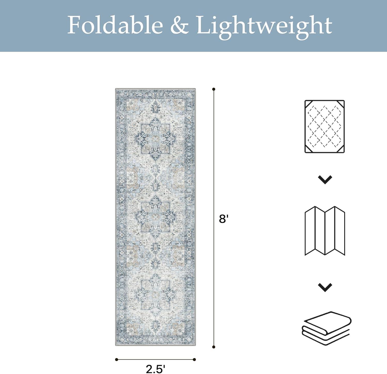 imageGENIMO Outdoor amp Indoor Area Rug 5x8 Waterproof NonShedding Easy Cleaning Boho Mat for Patio Living Room Balcony Dining Room RV Deck Bedroom Camping Outside CarpetBlueBlue