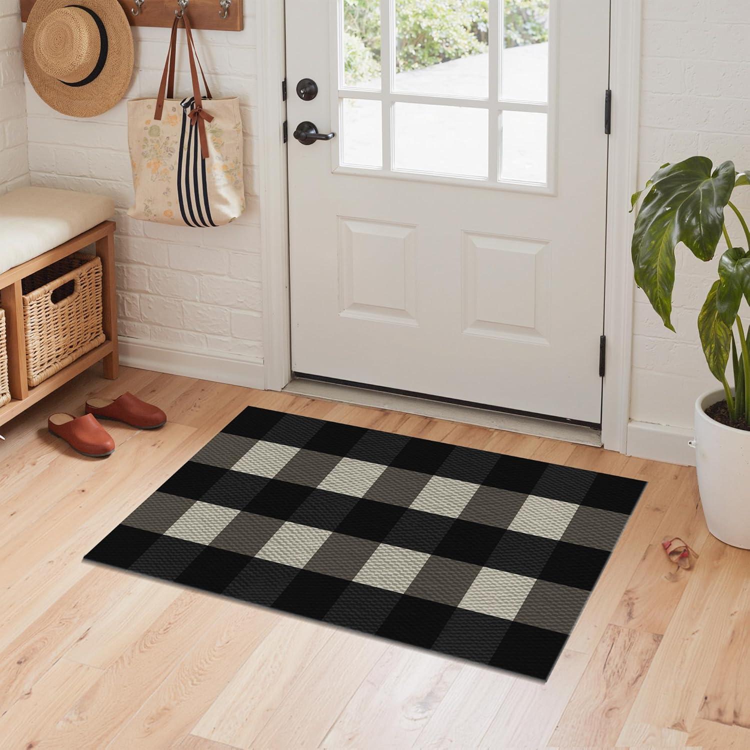 imageGENIMO Outdoor amp Indoor Area Rug 5x8 Waterproof NonShedding Easy Cleaning Boho Mat for Patio Living Room Balcony Dining Room RV Deck Bedroom Camping Outside CarpetBlueBlack White