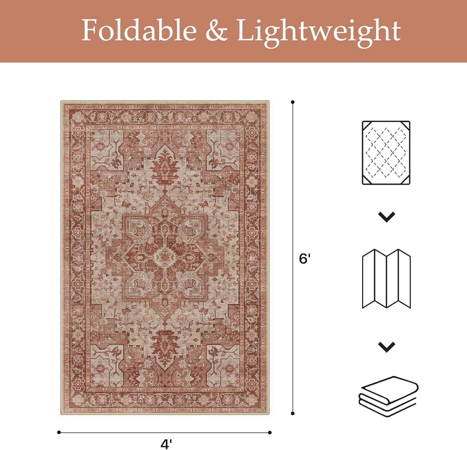 imageGENIMO Outdoor amp Indoor Area Rug 5x8 Waterproof NonShedding Easy Cleaning Boho Mat for Patio Living Room Balcony Dining Room RV Deck Bedroom Camping Outside CarpetBlueBrown Red