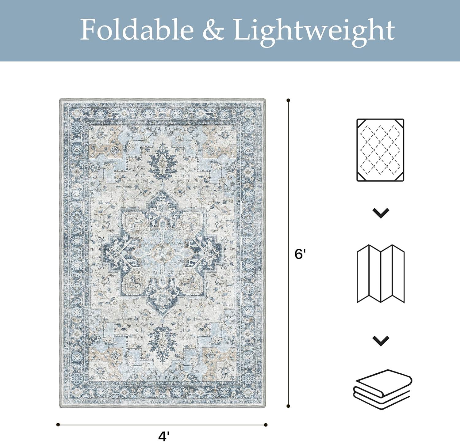 imageGENIMO Outdoor amp Indoor Area Rug 5x8 Waterproof NonShedding Easy Cleaning Boho Mat for Patio Living Room Balcony Dining Room RV Deck Bedroom Camping Outside CarpetBlueBlue