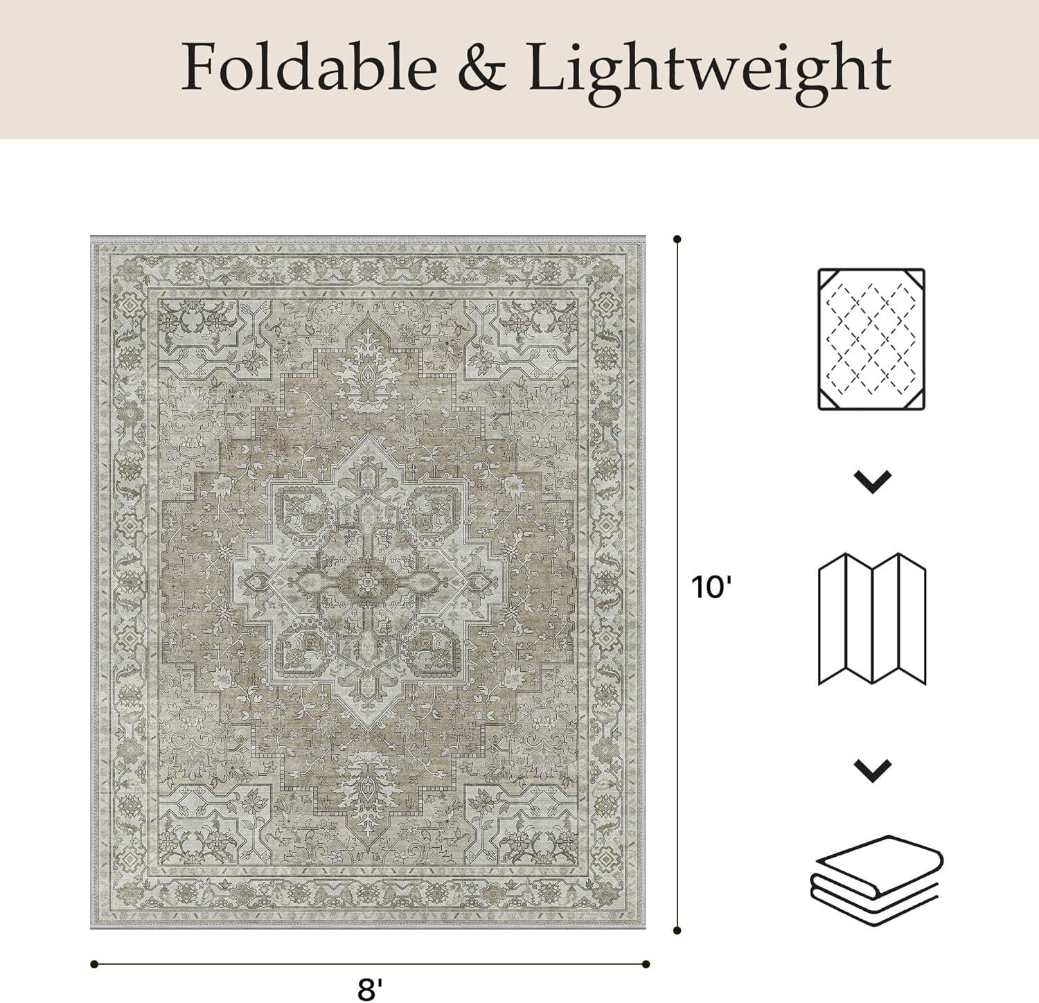 imageGENIMO Outdoor amp Indoor Area Rug 5x8 Waterproof NonShedding Easy Cleaning Boho Mat for Patio Living Room Balcony Dining Room RV Deck Bedroom Camping Outside CarpetBlueCoffee Beige