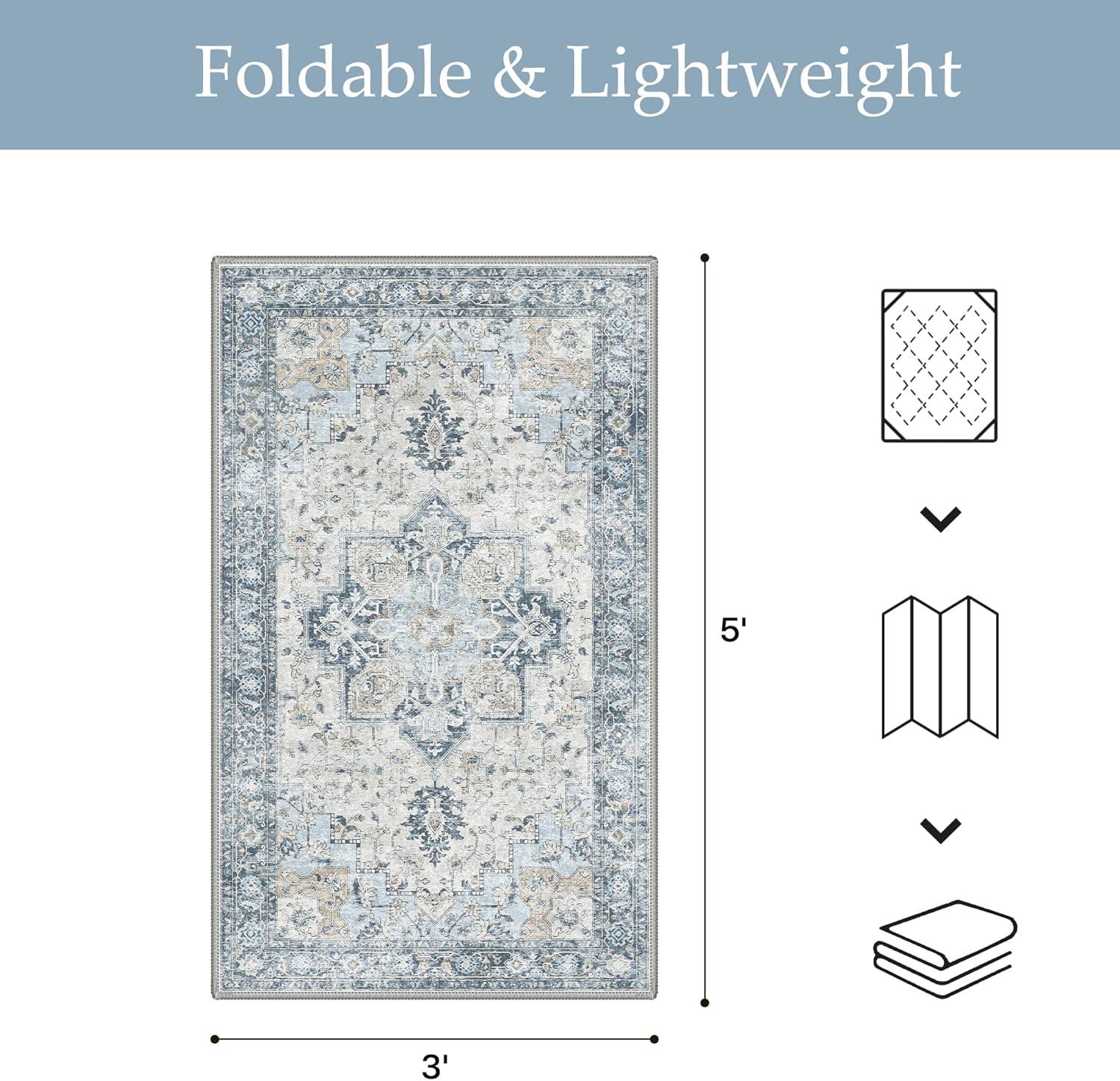 imageGENIMO Outdoor amp Indoor Area Rug 5x8 Waterproof NonShedding Easy Cleaning Boho Mat for Patio Living Room Balcony Dining Room RV Deck Bedroom Camping Outside CarpetBlueBlue