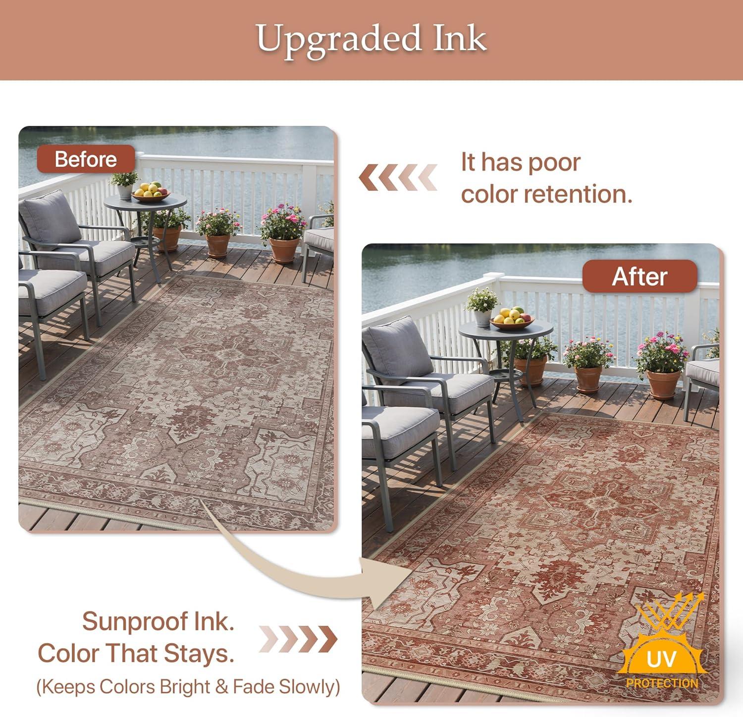 imageGENIMO Outdoor amp Indoor Area Rug 5x8 Waterproof NonShedding Easy Cleaning Boho Mat for Patio Living Room Balcony Dining Room RV Deck Bedroom Camping Outside CarpetBlueBrown Red