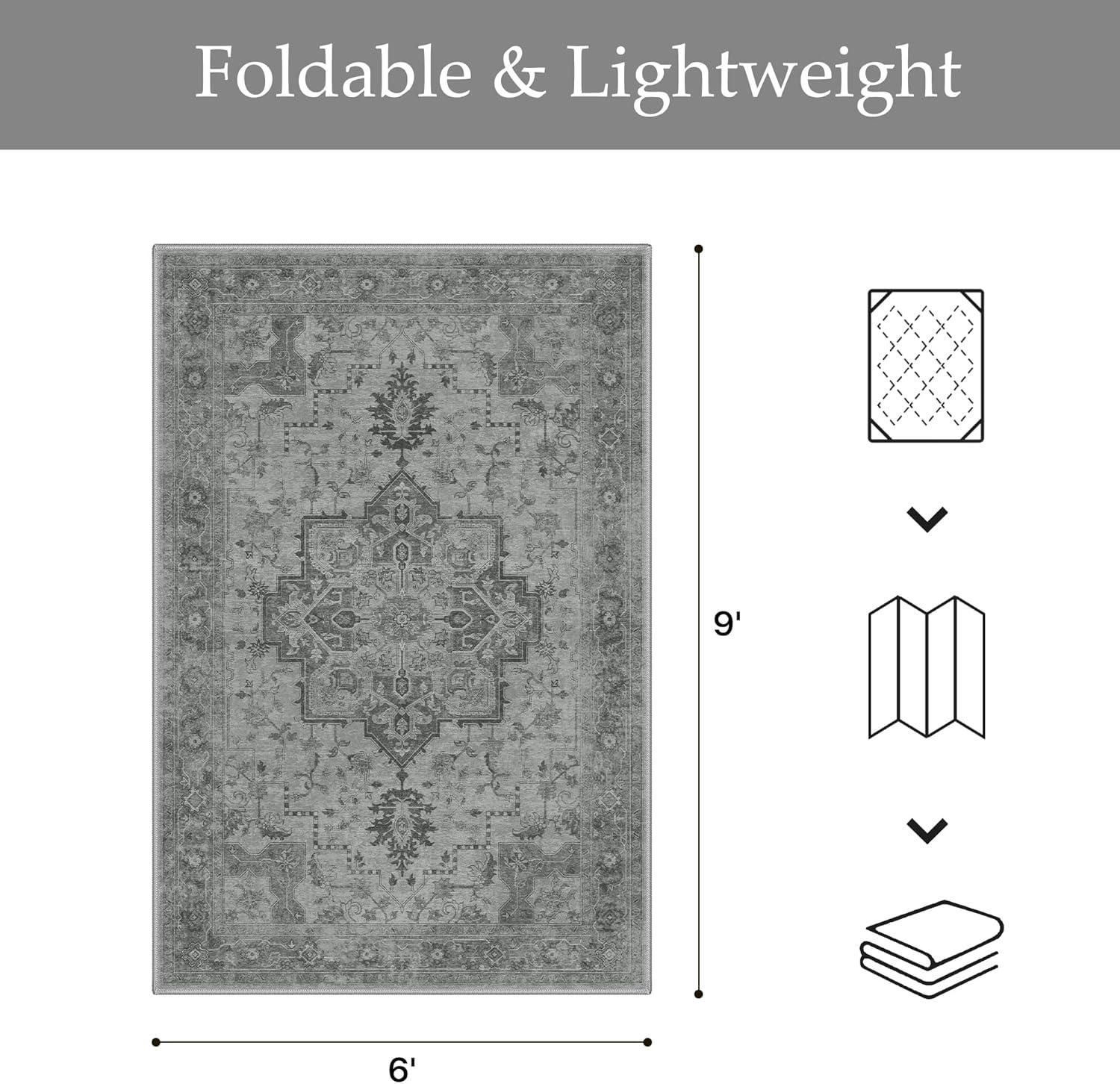 imageGENIMO Outdoor amp Indoor Area Rug 5x8 Waterproof NonShedding Easy Cleaning Boho Mat for Patio Living Room Balcony Dining Room RV Deck Bedroom Camping Outside CarpetBlueDark Grey
