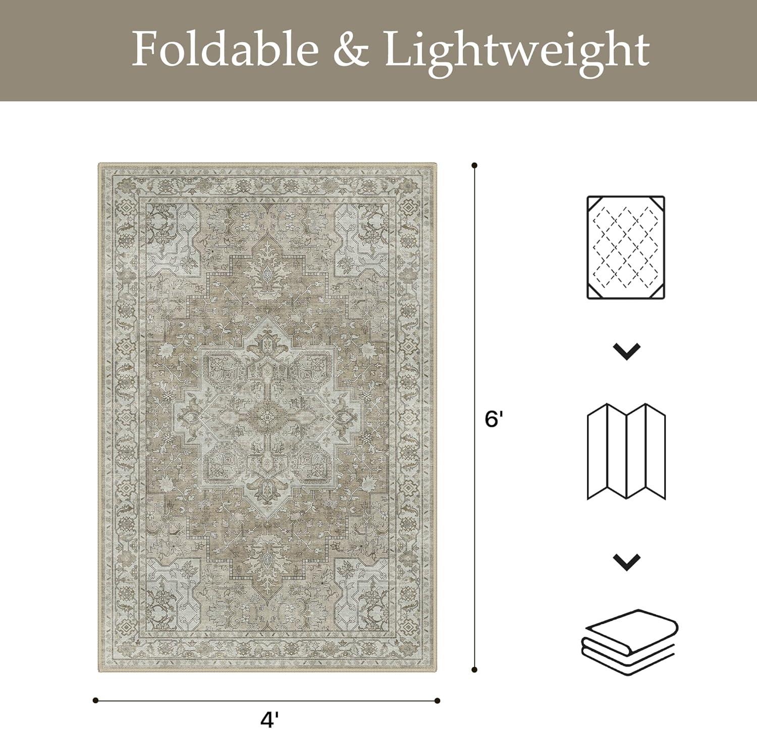 imageGENIMO Outdoor amp Indoor Area Rug 5x8 Waterproof NonShedding Easy Cleaning Boho Mat for Patio Living Room Balcony Dining Room RV Deck Bedroom Camping Outside CarpetBlueCoffee Beige