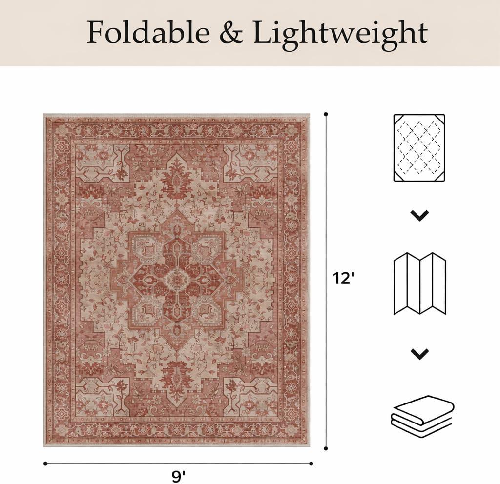 imageGENIMO Outdoor amp Indoor Area Rug 5x8 Waterproof NonShedding Easy Cleaning Boho Mat for Patio Living Room Balcony Dining Room RV Deck Bedroom Camping Outside CarpetBlueBrown Red