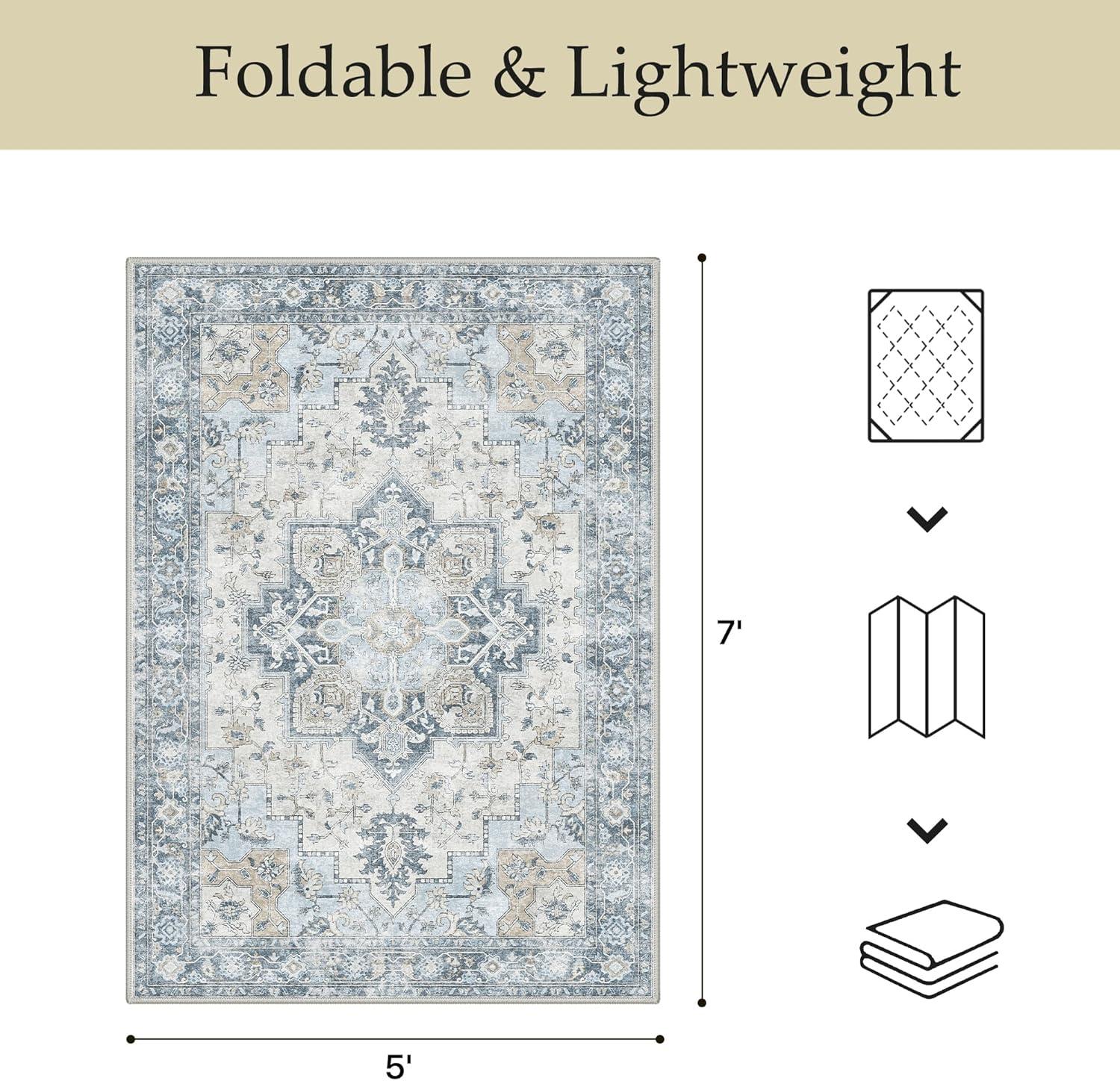 imageGENIMO Outdoor amp Indoor Area Rug 5x8 Waterproof NonShedding Easy Cleaning Boho Mat for Patio Living Room Balcony Dining Room RV Deck Bedroom Camping Outside CarpetBlueBlue